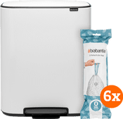 Brabantia Bo Pedal Bin 2 x 30 Liter Weiß + Müllbeutel (120 Stück) Brabantia Bo Mülleimer