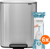 Brabantia Bo Pedal Bin 2x 30L Stainless Steel Fingerprint-Proof + Trash Bags (120 units) Stainless steel trash can
