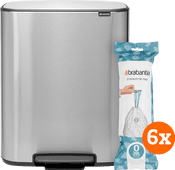 Brabantia Bo Pedal Bin 2x 30L Stainless Steel Fingerprint-Proof + Trash Bags (120 units) Large trash can