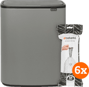 Brabantia Bo Touch Bin 60 Liter Mineral Concrete Grey + Müllsäcke (120 Stück) Brabantia Bo Mülleimer