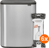 Brabantia Bo Touch Bin 60L Stainless Steel Fingerprint-Proof + Trash Bags (120 Units) Large trash can