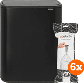 Brabantia Bo Touch Bin 60 Liter Mattschwarz + Müllsäcke (120 Stück)  Touch-Mülleimer