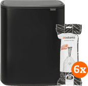 Brabantia Bo Touch Bin 60L Matte Black + Trash Bags (2x 60 units) Large trash can