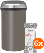 Brabantia Touch Bin 60L Platinum + Trash Bags (120 units) Large trash can