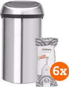 Brabantia Touch Bin 60L Stainless Steel Fingerprint-Proof + Trash Bags (120 units) Large trash can