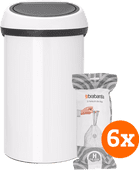 Brabantia Touch Bin 60L White + Trash Bags (120 units) Large trash can