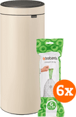 Brabantia Touch Bin 30 Liter Soft Beige + Müllsäcke (120) Brabantia Touch Bin 30 Liter Mülleimer