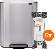 Brabantia Bo Treteimer 60 Liter Edelstahl Fingerprint Proof + Müllbeutel (120 Stück) Brabantia Bo Mülleimer