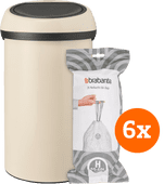 Brabantia Touch Bin 60L Soft Beige + Trash Bags (120 units) Large trash can