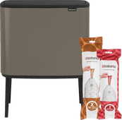 Brabantia Bo Touch Bin Mülleimer 11 + 23 Liter Platinum + Müllsäcke (320 Stück) Brabantia Bo Mülleimer