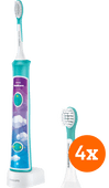 Philips Sonicare for Kids Connected HX6322/04 + Aufsteckbürsten ab 3 Jahren (4 Stück) Elektrische Zahnbürste für Kleinkind