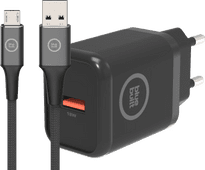 BlueBuilt Quick-Charge-Ladegerät 18 W + Micro-USB-Kabel Nylon Schwarz 1,5 m BlueBuilt Ladegerät