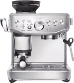 Sage Barista Express Impress Brushed Stainless Steel piston machine with a bean grinder