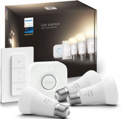 Philips Hue White Starter Pack E27 mit 3 Lampen, Dimmer + Bridge Smart-Lampe mit E27-Fassung