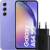 Samsung Galaxy A54 128GB Purple 5G + Samsung Fast Charger Black Smartphone bundle