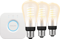 Philips Hue Filament White Ambiance Edison 3-pack + Bridge Philips HUE E27 fitting