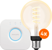 Philips Hue Filament White Ambiance Globe Viererpack + Bridge Smart-Home-Lampe