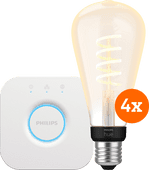 Philips Hue Filament White Ambiance Edison XL Viererpack + Bridge Philips Hue Filament Starterpaket