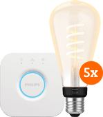 Philips Hue Filament White Ambiance Edison XL Fünferpack + Bridge Philips Hue Filament Starterpaket