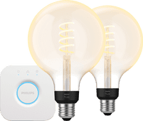 Philips Hue Filament White Ambiance Globe XL Doppelpack + Bridge Philips Hue Filament Starterpaket