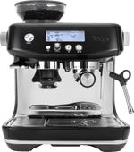 Sage the Barista Pro Black Truffle Piston machine with a bean grinder