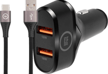 BlueBuilt Quick-Charge-Autoladegerät 18 W Schwarz + USB-C-Kabel 1,5 m Nylon Schwarz Autoladegerät mit Schnellladefunktion