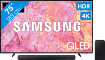 Samsung GQ75Q60CA (2023) + Soundbar Samsung Fernseher mit einer One Remote Fernbedienung