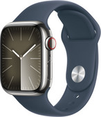 Apple Watch Series 9 4G 45 mm Silber Edelstahl Sportarmband Blau M/L Apple Watch 4G (Cellular)