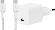 BlueBuilt Power Delivery Charger 20W + Belkin USB-C Cable 1m Nylon White Apple iPad charger