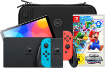 Nintendo Switch OLED Red/Blue + Super Mario Bros. Wonder + BlueBuilt Travel Case Nintendo Switch OLED