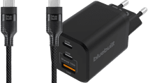 BlueBuilt Power-Delivery-Ladegerät 2 USB-C-Ports 65 W + USB-C-Kabel 3 m Nylon Schwarz Samsung S26 Ladegerät