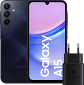 Samsung Galaxy A15 128GB Dunkelblau 4G + Samsung Ladegerät 25 Watt Schwarz Günstiges Samsung Smartphone