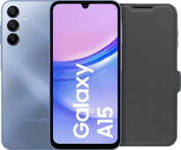 Samsung Galaxy A15 128GB Blau 5G + BlueBuilt Book Case Schwarz Günstiges Samsung Smartphone