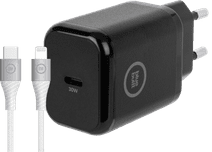 BlueBuilt Power-Delivery-Ladegerät USB-C 30 W Schwarz + Lightning-Kabel 1,5 m Nylon Weiß BlueBuilt Tablet-Ladegerät