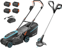 Gardena PowerMax 37/36V P4A Set + SmallCut 23/18V P4A Solo including 4.0Ah Battery (4x) Gardena battery lawn mower