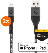 BlueBuilt USB-A to Lightning Cable 1.5m Kevlar Black Duo Pack USB to Lightning cable