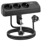 ACT AC2480 Schreibtisch-Steckdosenleiste 3-fach 1,5 Meter 3x USB 30 W Schwarz Steckdose