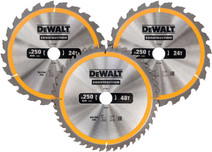 DeWalt Circular Saw Blades Set 250mm 3-piece 24T (2x), 48T Circular saw blades