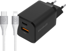 BlueBuilt Schnellladegerät mit zwei USB-Ports 38 W Schwarz + Lightning-Kabel 1,5 m iPhone 7/7 Plus Ladegerät