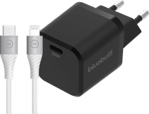 BlueBuilt Power-Delivery-Ladegerät 30 W Schwarz + Lightning-Kabel 1,5 m Nylon Weiß Apple iPhone 15 Ladegerät