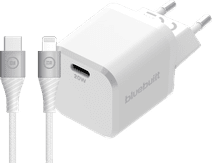 BlueBuilt Power-Delivery-Ladegerät 20 W + Lightning-Kabel 1,5 m Nylon Weiß Apple iPhone 15 Ladegerät