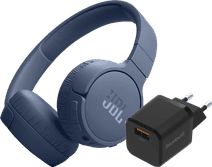 JBL Tune 670NC Blue + BlueBuilt Quick Charge Charger with USB-A Port 18W Black JBL on-ear headphones