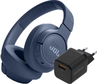 JBL Tune 720BT Blue + BlueBuilt Quick Charge Charger with USB-A Port 18W Black JBL headphones