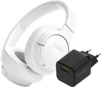 JBL Tune 720BT White + BlueBuilt Quick Charge Charger with USB-A Port 18W Black JBL over-ear headphones