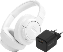 JBL Tune 770NC White + BlueBuilt Quick Charge Charger with USB-A Port 18W Black JBL over-ear headphones