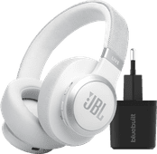 JBL Live 770NC White + BlueBuilt Quick Charge Charger with USB-A Port Spatial audio headphones