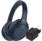 Sony WH-1000XM4 Blue + BlueBuilt Quick Charge Charger with USB-A Port 18W Black Spatial audio headphones