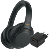 Sony WH-1000XM4 Schwarz + BlueBuilt Quick-Charge-Ladegerät mit USB-A-Port 18 W Schwarz Sony Over-Ear-Kopfhörer mit Bluetooth