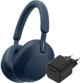 Sony WH-1000XM5 Blue + BlueBuilt Quick Charge Charger with USB-A Port 18W Black Spatial audio headphones