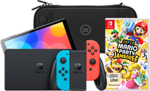 Nintendo Switch OLED Blau/Rot + Mario Party Jamboree + BlueBuilt Schutzhülle Nintendo Switch OLED